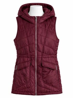 Size L Athleta Women’s Down Puffer Vest Hooded Burgundy Lightweight